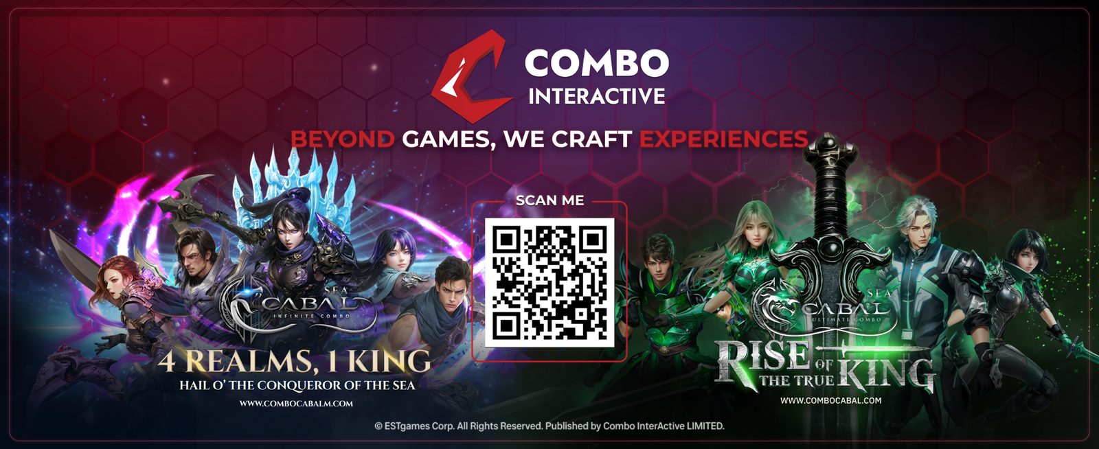 Combo InterActive — Beyond games, we craft experiences. CABAL Infinite Combo and CABAL Ultimate Combo, with a QR code to scan.